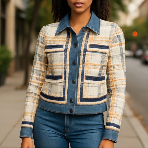 Veronica Beard Jackets & Blazers - Veronica Beard Santiago Blazer‎ Jacket Tweed Denim Sz 0 NEW Cotton